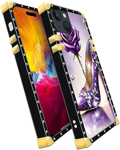 Compatible with iPhone 15 Case, High Heeled Purple Diamond Rose Luxury Golden - Image 3