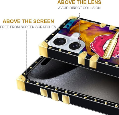Compatible with iPhone 16 Plus Case, Cool Corlorful Lip Marble Luxury Golden - Image 6