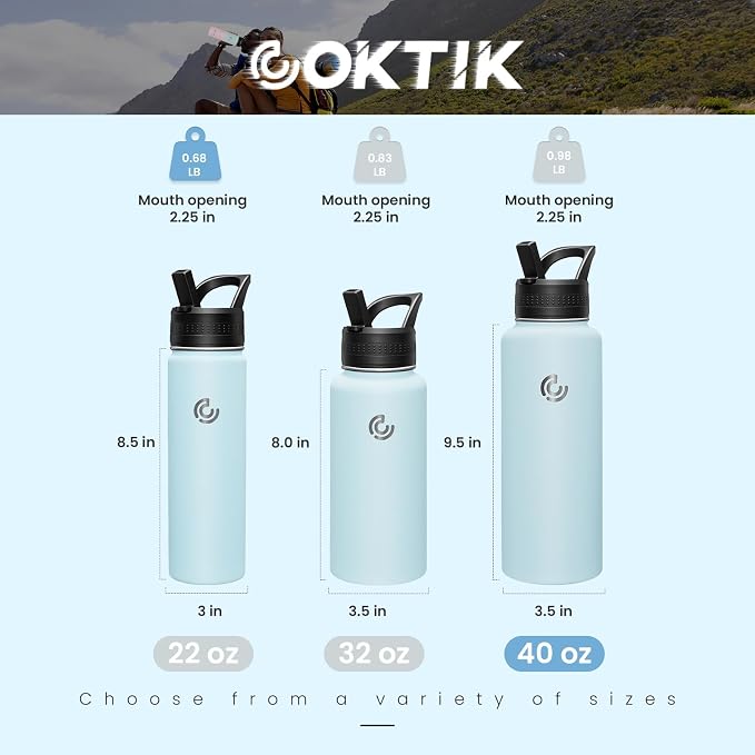 COKTIK 40oz Sports Water Bottle, Stainless Steel Water Bottle - Image 2