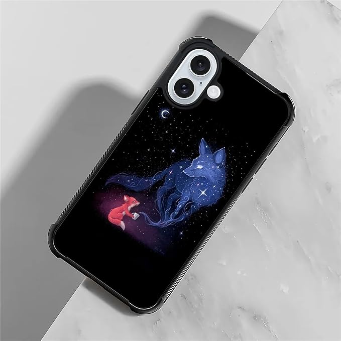 for iPhone 16 Plus Case, Galaxy Fox Wolf Pattern Graphic Design Girl Boy Soft - Image 3