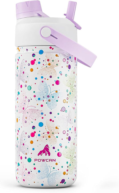 18 oz Kids Insulated Water Bottle: BPA-Free, Easy Clean, Keep Cold 24H by POWCAN