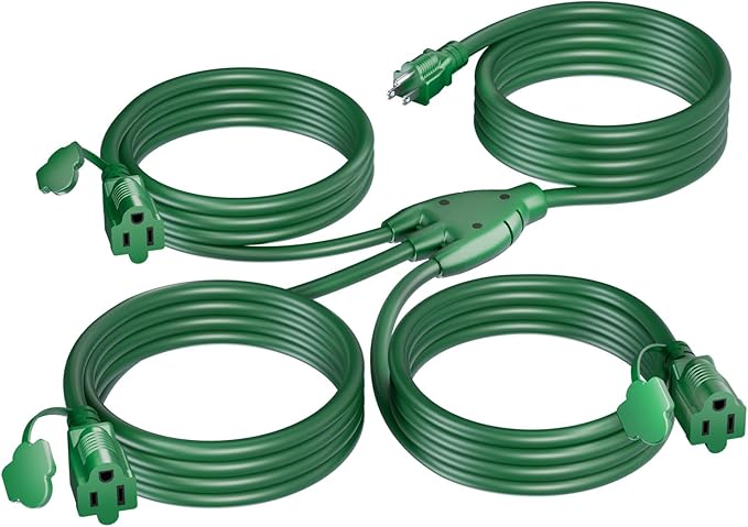 K KASONIC - 25FT Outdoor Extension Cord 1 to 3 Splitter, 3 Prong Outlets Plugs by KASONIC
