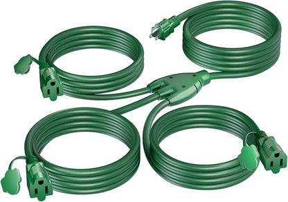 K KASONIC - 25FT Outdoor Extension Cord 1 to 3 Splitter, 3 Prong Outlets Plugs by KASONIC