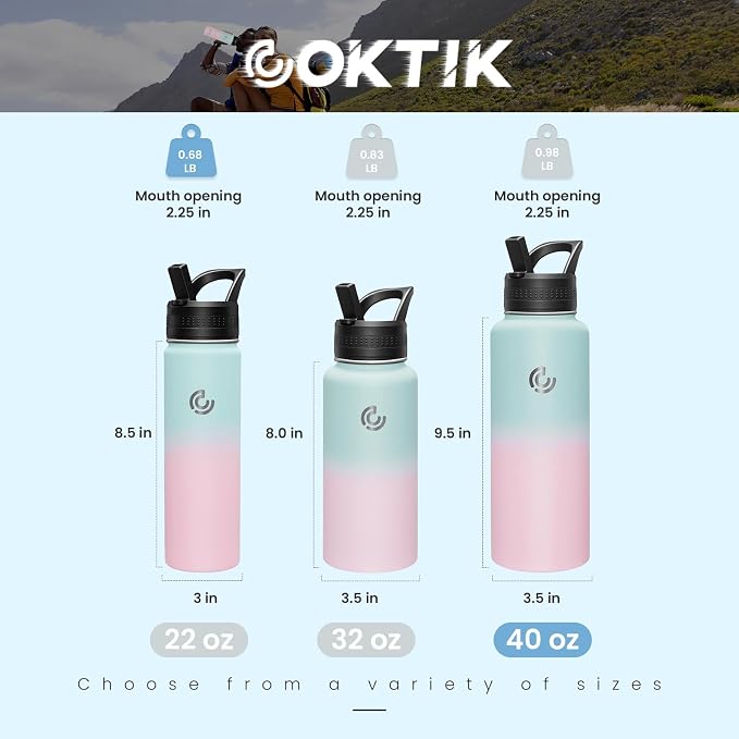 COKTIK 40oz Sports Water Bottle, Stainless Steel Water Bottle - Image 2