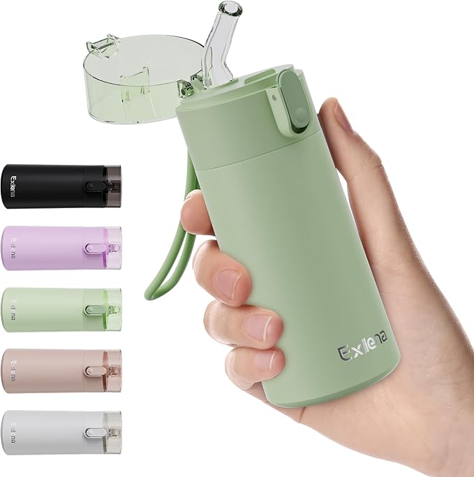 5oz Small Water Bottles with Straw, Mini Water Bottle with One-Hand Open Design by Exllena