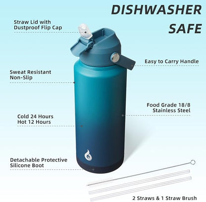 BJPKPK Water Bottle with Straw Lid, 32oz Vacuum Insulated Water Bottles - Image 3