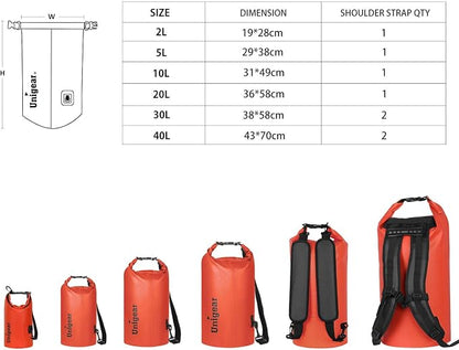 Unigear Dry Bag Waterproof, 2L/5L/10L/20L/30L/40L Floating and Lightweight Bags - Image 2