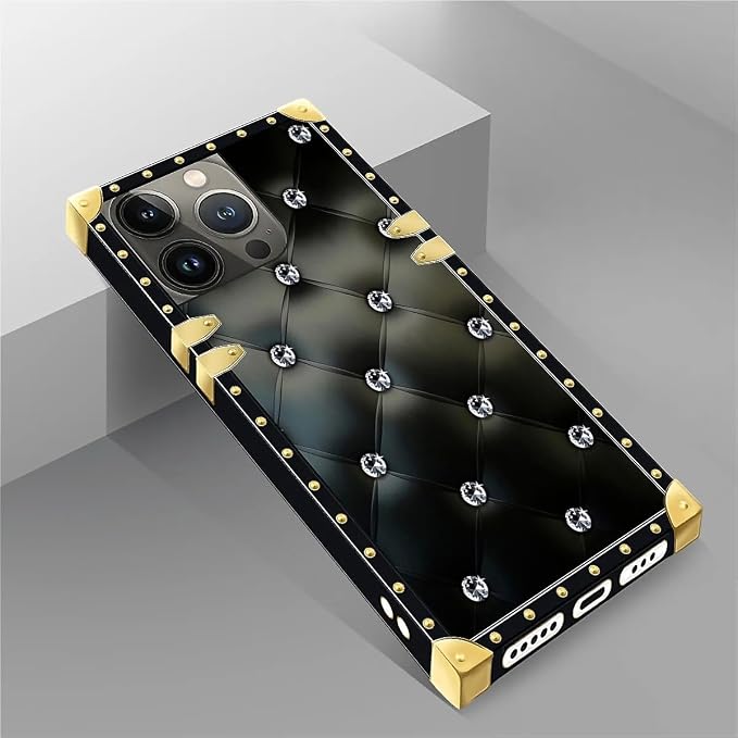Compatible with iPhone 14 Pro Case, Shiny Black Sofa Crystal Luxury Golden - Image 5