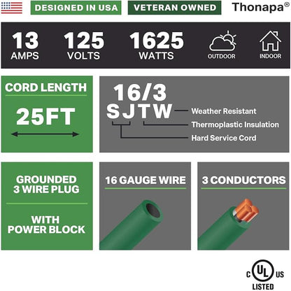 Thonapa2 Pack of 25 ft Green Extension Cord - Image 2