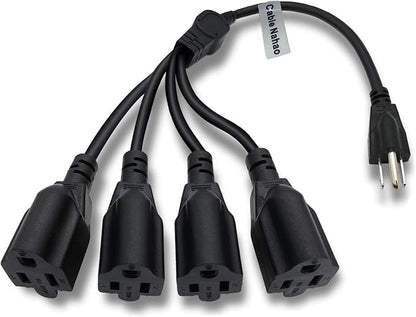 3 Prong 1 to 4 Outlet Power Cord Splitter Cord, Indoor Outdoor Cable Strip by Cable+Nahao