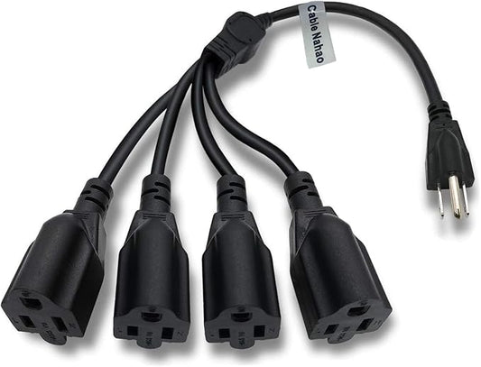 3 Prong 1 to 4 Outlet Power Cord Splitter Cord, Indoor Outdoor Cable Strip by Cable+Nahao