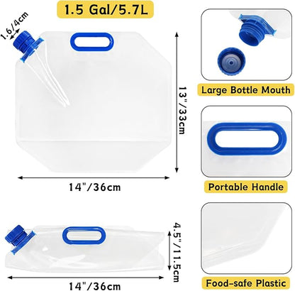 AVLA 6 Pack Collapsible Water Container Bag, 1.5 Gal Clear Plastic Foldable - Image 2