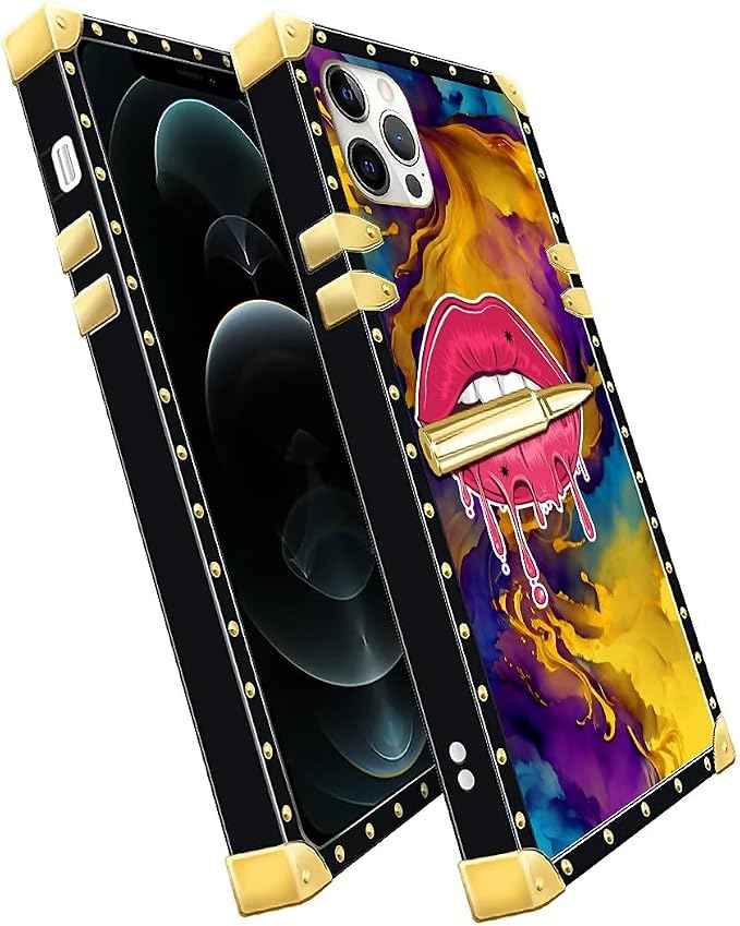 Compatible with iPhone 11 Pro Max Case, Cool Corlorful Lip Marble Luxury Golden - Image 3