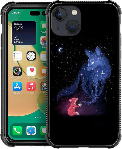 for iPhone 14 Plus Case, Galaxy Fox Wolf Pattern Graphic Design Girl Boy Soft by FKBRCL4U