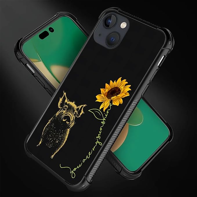 for iPhone 14 Plus Case, Pig Sunflower Yellow Sunshine Pattern Made of Soft - Image 3