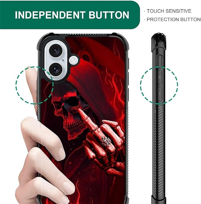 for iPhone 16 Case, Gestures Funny Skull Pattern Graphic Design Girl Boy Soft - Image 6