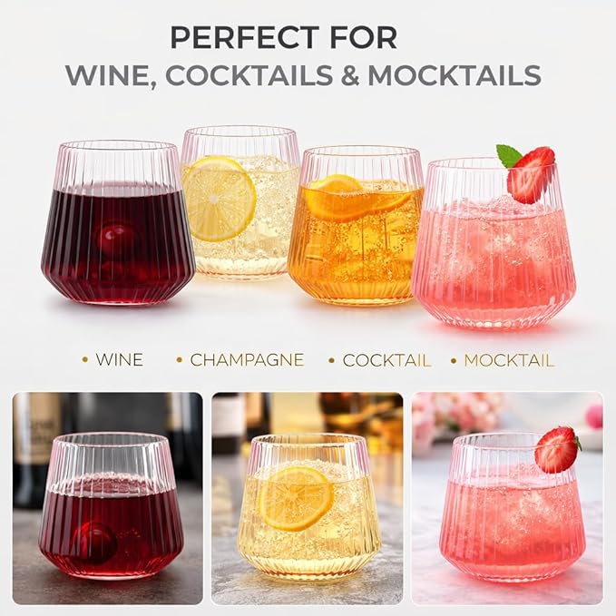 Oojami 40 Pack Pink Ribbed Plastic Wine Glasses 12 oz - Image 6