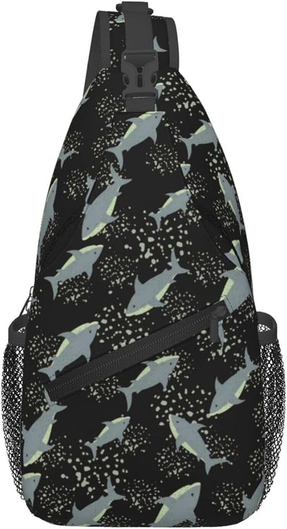 Sea Shark Sling Bag For Women Men Cute Shark Pattern Backpack Crossbody by Unknown