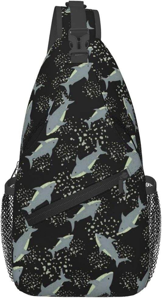 Sea Shark Sling Bag For Women Men Cute Shark Pattern Backpack Crossbody by Unknown