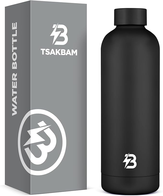 Insulated Water Bottle with Lid, 25 oz Reusable Leak-Proof Metal Stainless by TSAKBAM