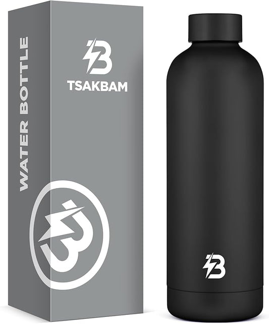 Insulated Water Bottle with Lid, 25 oz Reusable Leak-Proof Metal Stainless by TSAKBAM