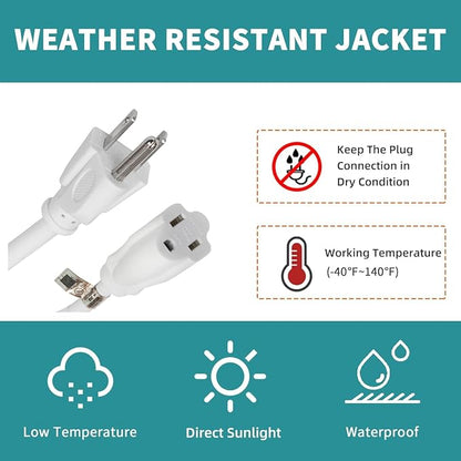 Indoor Outdoor Extension Cord Weatherproof, UL Certified, 16 Gauge 12FT White 3 - Image 7