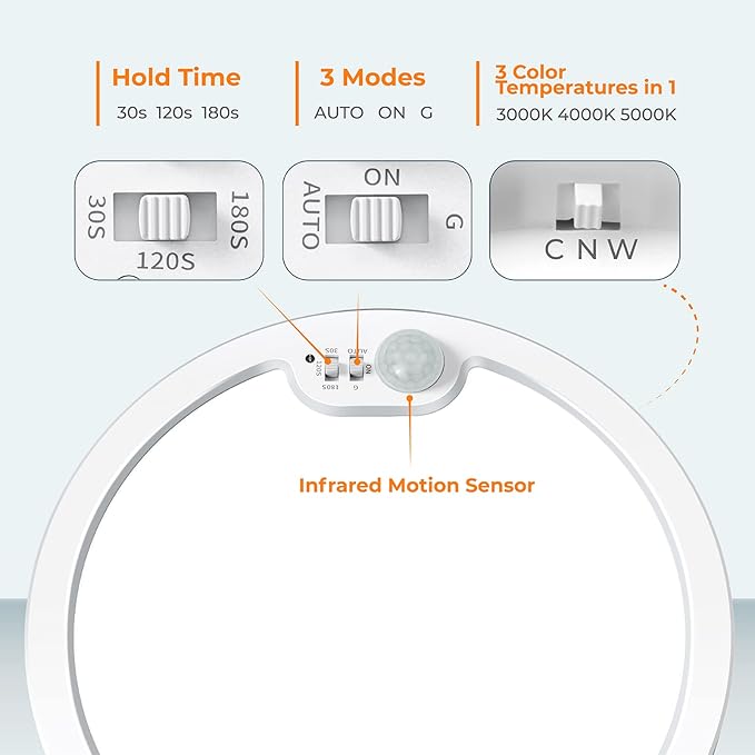 BLNAN Motion Sensor Ceiling Light Wired, 12 Inch 3000K 4000K 5000K Selectable - Image 4
