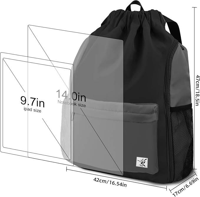 Drawstring Backpack with Mesh Pockets String Gym Bag Sackpack Sandproof Water - Image 7