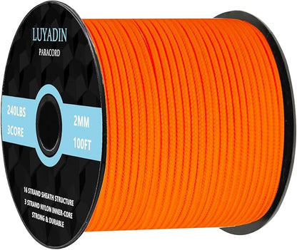 Paracord 240lb - Diameter 2mm Micro Utility Cord -3 Strand Parachute Spool Cord by LUYADIN