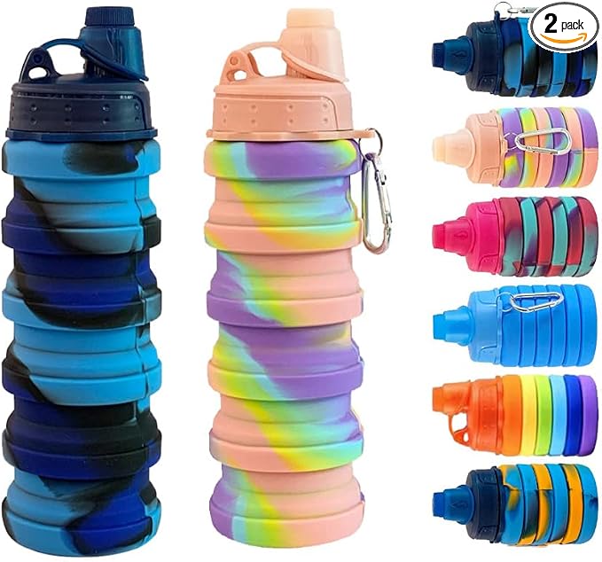 Collapsible Water Bottles 2 pack Travel Water Bottle 500ML（ Blue Camouflage + by konlongzan