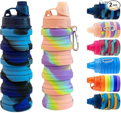 Collapsible Water Bottles 2 pack Travel Water Bottle 500ML（ Blue Camouflage + by konlongzan