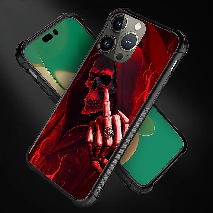 for iPhone 14 Pro Max Case, Gestures Funny Skull Pattern Graphic Design Girl - Image 7