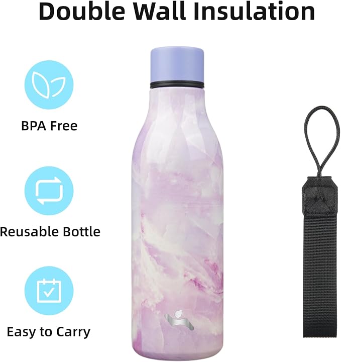 Insulated Water Bottle with Strap, 18 oz Double Wall Stainless Steel Vacuum - Image 3
