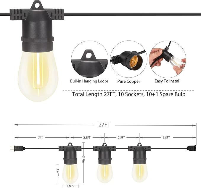 S14 LED Outdoor String Lights, Shatterproof IP65 27Ft - Image 2