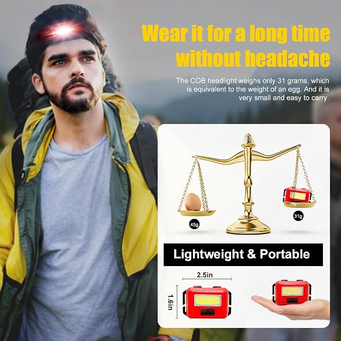 8 Pack Led Headlamp for Adults and Kids, 1.1oz/31g COB Flood Light Ultra Bright - Image 4