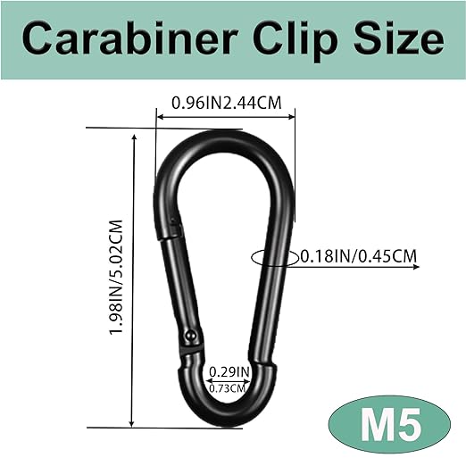 Black Carabiner, Heavy Duty Galvanized Steel Spring Snap Hook Carabiner Clips - Image 2