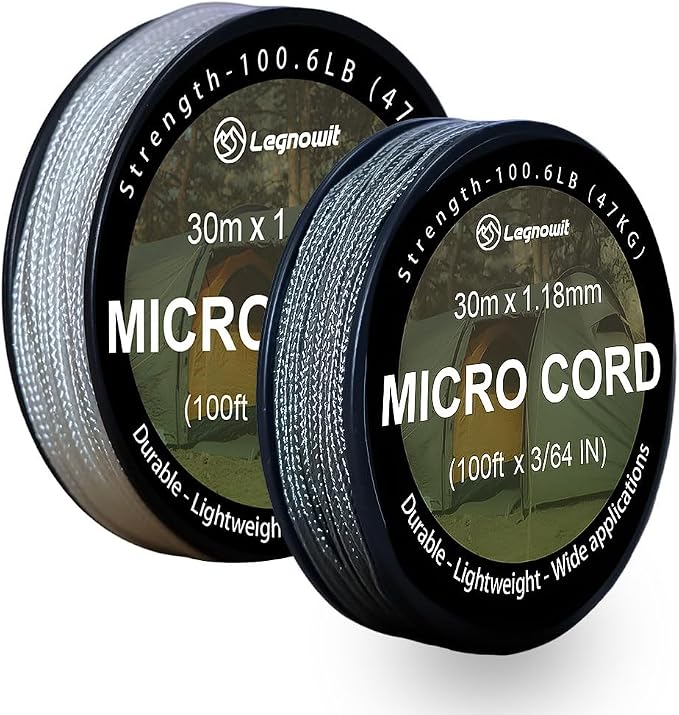 Micro Paracord, 1.18mm x 100ft Thin Mini Utility Braided Small Paracord by Legowitoutdoor