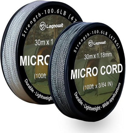 Micro Paracord, 1.18mm x 100ft Thin Mini Utility Braided Small Paracord by Legowitoutdoor