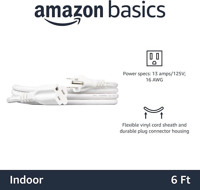 Amazon Basics Extension Cord, 3 Prong Outlet Extender, 13 Amps, 6 Ft - Image 2