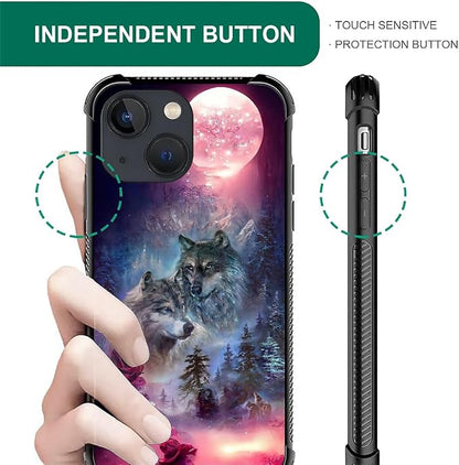 for iPhone 14 Case, Star Two Wolfs Howling Pattern Graphic Design Girl Boy Soft - Image 4