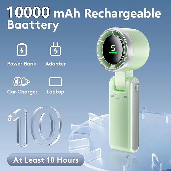 Portable Handheld Mini Fan, Foldable Powerful Winds Turbo Fan, 10000mAh Battery - Image 3
