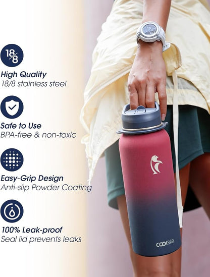 Coolflask Water Bottle with Straw, 40 oz Insulated Metal Water Flask with Straw - Image 5