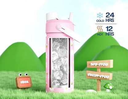 18 oz kids water bottle with straw and handle: Leak Resistant, Keep Cold 24H - Image 5