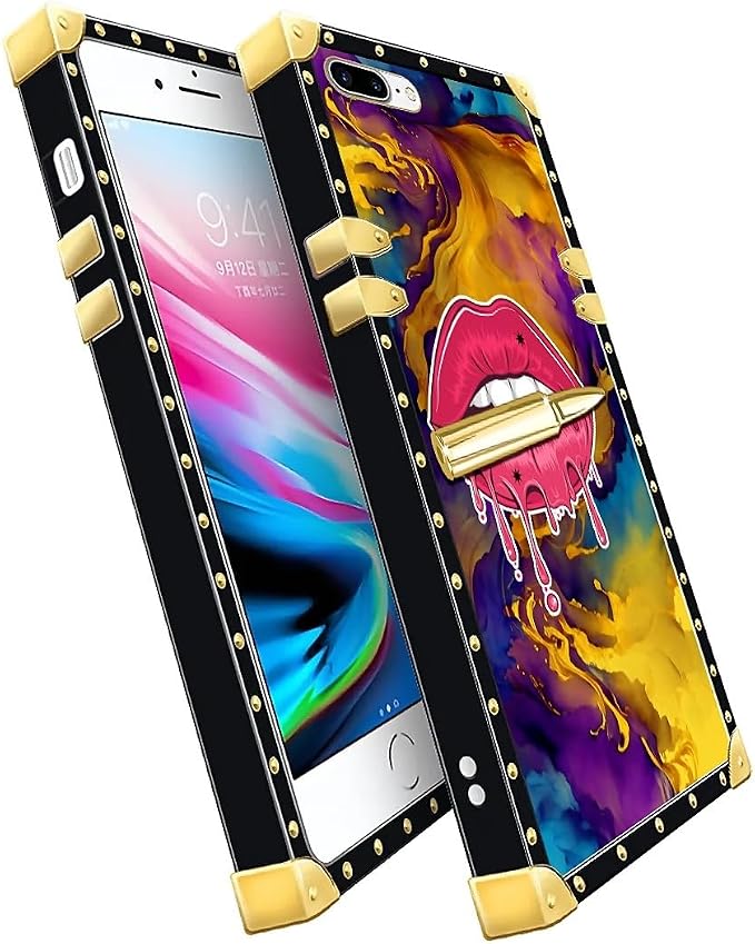 Compatible with iPhone 8 Plus 7 Plus Case, Cool Corlorful Lip Marble Luxury - Image 3