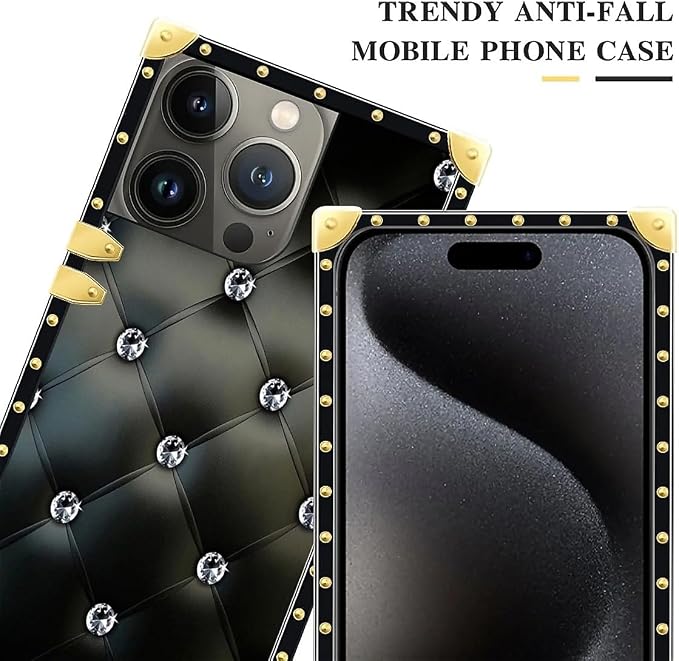 Compatible with iPhone 16 Pro Max Case, Shiny Black Sofa Crystal Luxury Golden - Image 4