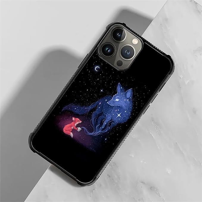for iPhone 15 Pro Case, Galaxy Fox Wolf Pattern Graphic Design Girl Boy Soft - Image 3