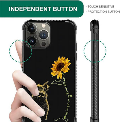 for iPhone 15 Pro Max Case, Pig Sunflower Yellow Sunshine Pattern Graphic - Image 4