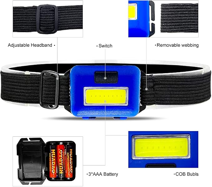 8 Pack Led Headlamp for Adults and Kids, 1.1oz/31g COB Flood Light Ultra Bright - Image 6