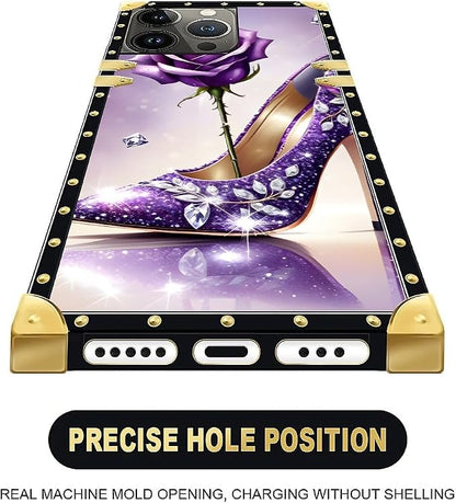 Compatible with iPhone 15 Pro Case, High Heeled Purple Diamond Rose Luxury - Image 5