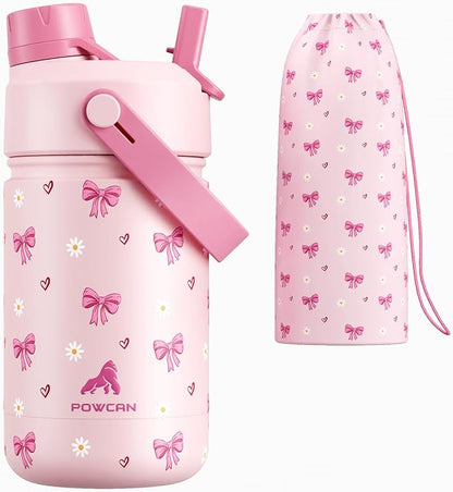 12 oz Insulated Water Bottle for Girls: 2-in-1 Straw Spout Lid, Easy Carry by POWCAN